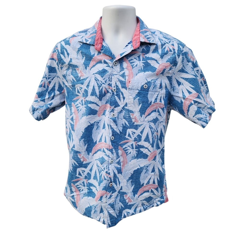 Tommy Bahama Nova Wave Hawaiian Camp Shirt Mens Small Blue Tropical Button Up